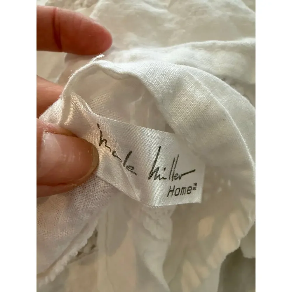 Nicole Miller Rectangular White Linen Tablecloth Crochet Trim